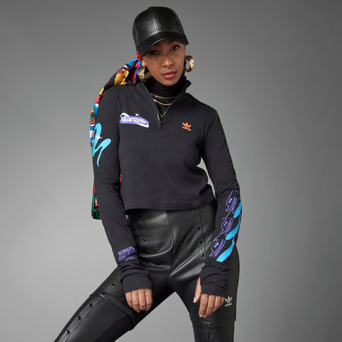 Adidas Women's Always Original Long Sleeve Crop Top, Black/Multicolor