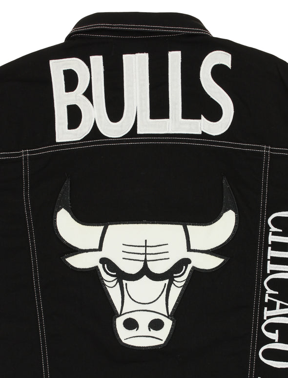 FISLL NBA Men's Chicago Bulls Moto Denim Jacket, Black