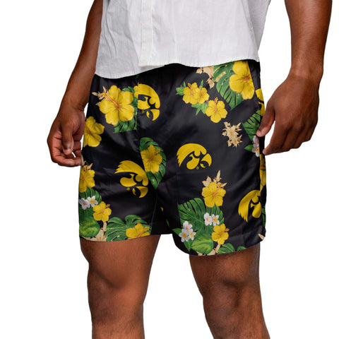 FOCO NCAA Iowa Hawkeyes Mens Team Logo Floral Hawaiian Swim Trunks, Team Color
