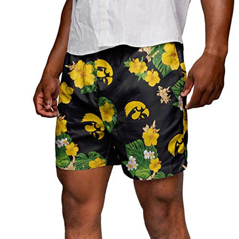 FOCO NCAA Iowa Hawkeyes Mens Team Logo Floral Hawaiian Swim Trunks, Team Color