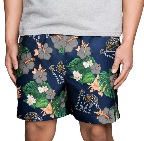 FOCO NCAA Memphis Tigers Mens Team Logo Floral Hawaiian Swim Trunks, Team Color