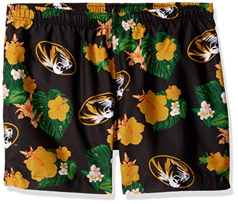 FOCO NCAA Missouri Tigers Mens Team Logo Floral Hawaiian Swim Trunks, Team Color