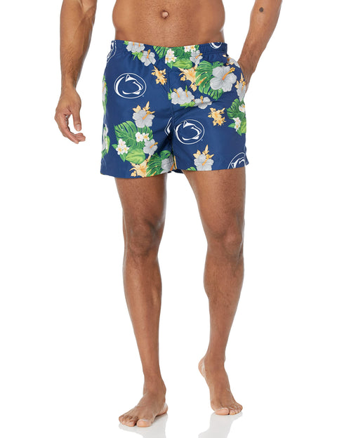 FOCO NCAA Penn State Nittany Lions Mens Team Logo Floral Hawaiian Swim Trunks, Team Color