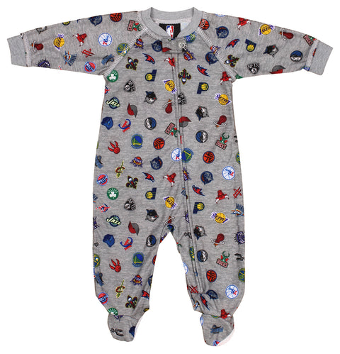 Outerstuff NBA All Teams Logo Newborn 0-9m Raglan Zip Up Coverall - Grey