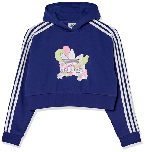 adidas Originals girls Flower Printed Cropped Hoodie Legacy Indigo