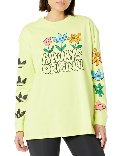 adidas Originals womens Always Original Graphic Long-sleeve T Shirt, Pulse Yellow