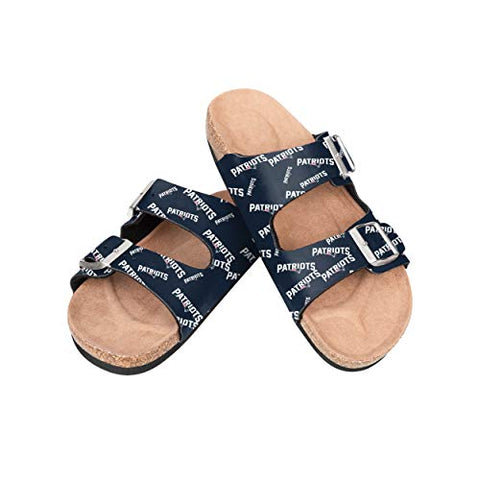 FOCO NFL New England Patriots Women's Mini Print Wordmark Adjustable Double Buckle Straps Sandals, Team Color