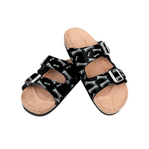 FOCO NFL Philadelphia Eagles Women's Mini Print Wordmark Adjustable Double Buckle Straps Sandals, Team Color