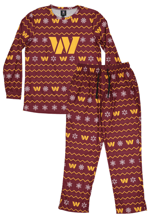 FOCO NFL Washington Commanders Team Color Primary Logo 2 Piece Top & Bottom Crewneck Ugly Pajama Set