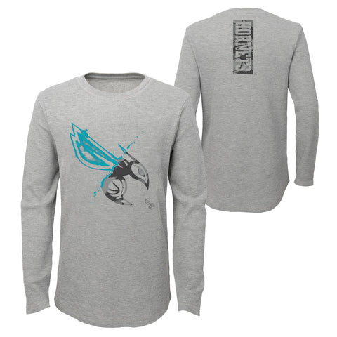 Outerstuff NBA Boys Charlotte Hornets Black Out Long Sleeve Waffle Knit