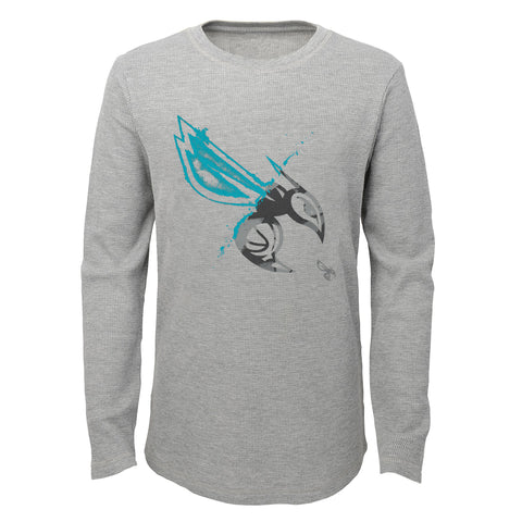 Outerstuff NBA Boys Charlotte Hornets Black Out Long Sleeve Waffle Knit
