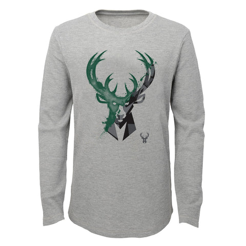 Outerstuff NBA Boys Milwaukee Bucks Black Out Long Sleeve Waffle Knit