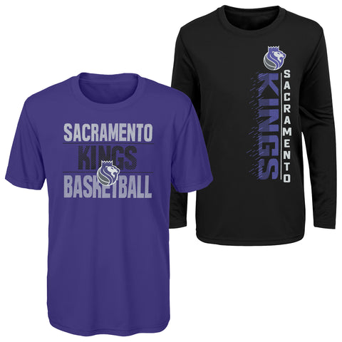 Outerstuff NBA Youth Boys Performance Long and Short Sleeve T-Shirt Combo, Sacramento Kings