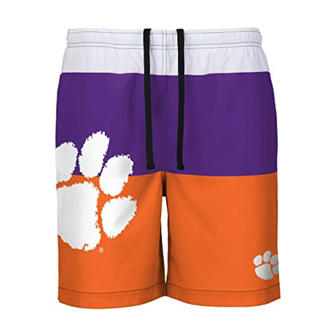 FOCO NCAA Clemson 3 Stripe Big Logo Traditional Swimming Trunks - Mens