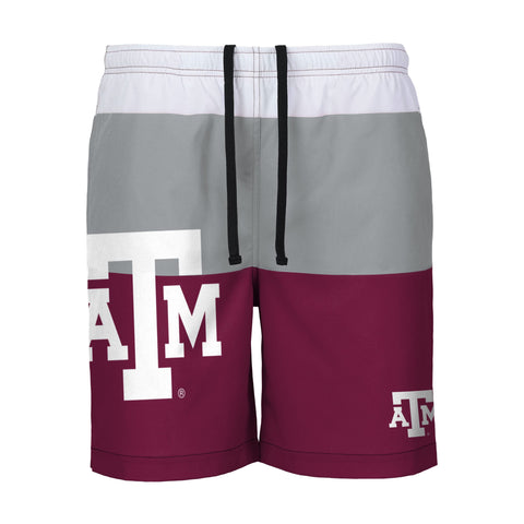 FOCO NCAA Texas A&M 3 Stripe Big Logo Traditional Swimming Trunks - Mens