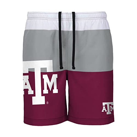 FOCO NCAA Texas A&M 3 Stripe Big Logo Traditional Swimming Trunks - Mens