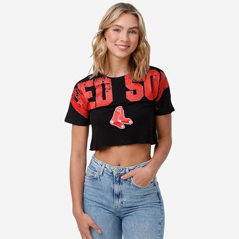 FOCO MLB Boston Red Sox Womens Distressed Wordmark Crop Top