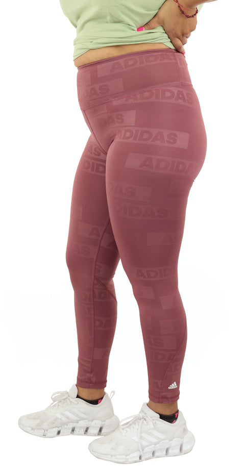 adidas Women’s All Over Print 7/8 Rise Tights – Allover Logo Print – Moisture-Wicking Performance Leggings, Pink