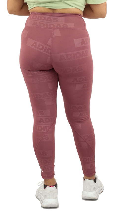 adidas Women’s All Over Print 7/8 Rise Tights – Allover Logo Print – Moisture-Wicking Performance Leggings, Pink