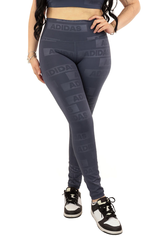 adidas Women’s All Over Print 7/8 Rise Tights – Allover Logo Print – Moisture-Wicking Performance Leggings, Grey