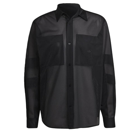 adidas Originals Arkive Blue Version Long Sleeve, Button-Down Mens Shirt, Black