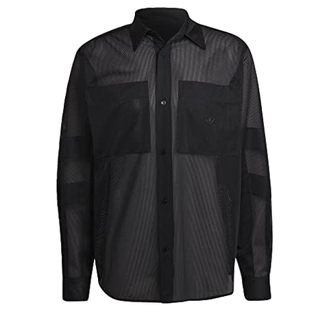 adidas Originals Arkive Blue Version Long Sleeve, Button-Down Mens Shirt, Black