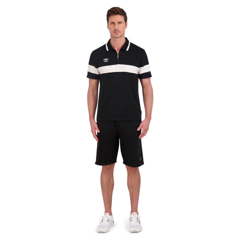 Umbro Men's S24 1/4 Zip French Terry Polo Black / White
