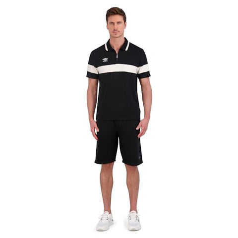 Umbro Men's S24 1/4 Zip French Terry Polo Black / White
