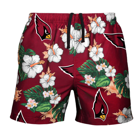 FOCO Mens Team Logo Floral Hawaiian Swimsuit Trunks, Arizona Cardinals, Team Color