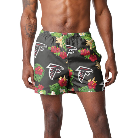 FOCO Mens Team Logo Floral Hawaiian Swimsuit Trunks, Atlanta Falcons, Team Color