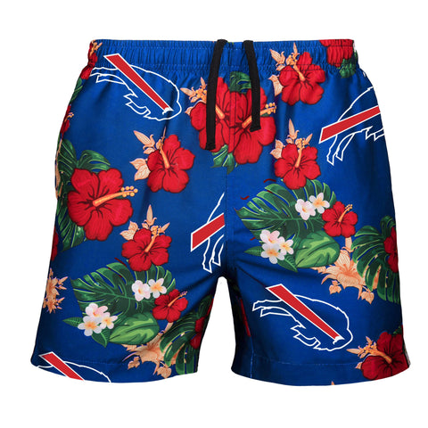 FOCO Mens Team Logo Floral Hawaiian Swimsuit Trunks, Buffalo Bills, Team Color