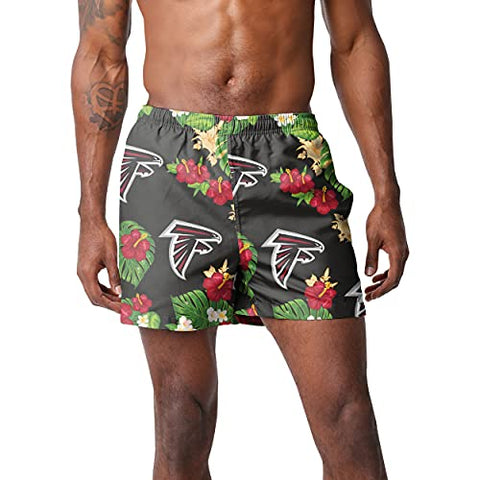 FOCO Mens Team Logo Floral Hawaiian Swimsuit Trunks, Atlanta Falcons, Team Color