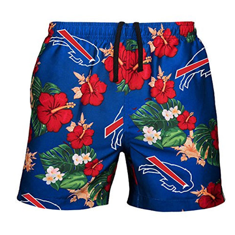 FOCO Mens Team Logo Floral Hawaiian Swimsuit Trunks, Buffalo Bills, Team Color