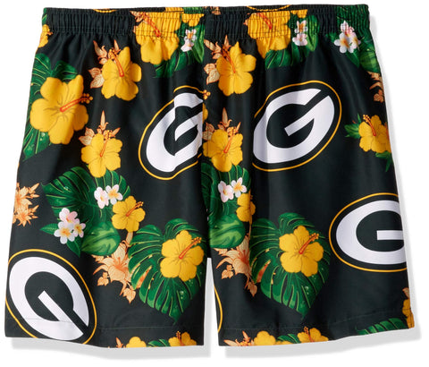 FOCO Mens Team Logo Floral Hawaiian Swimsuit Trunks, Green Bay Packers, Team Color