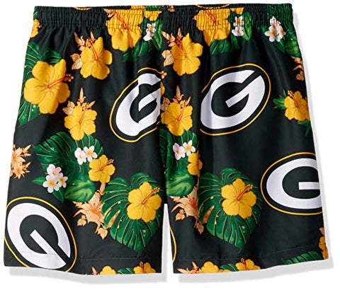 FOCO Mens Team Logo Floral Hawaiian Swimsuit Trunks, Green Bay Packers, Team Color