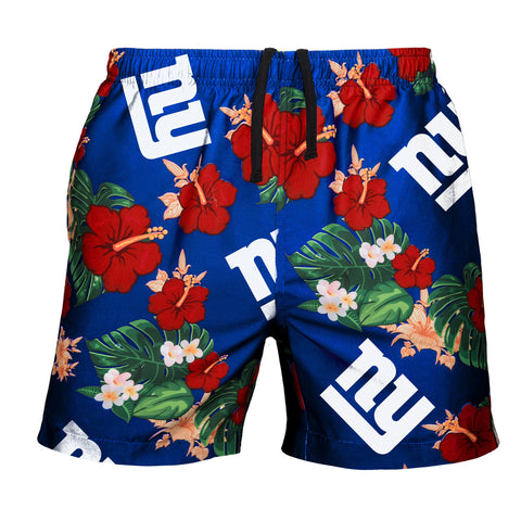 FOCO Mens Team Logo Floral Hawaiian Swimsuit Trunks, New York Giants, Team Color