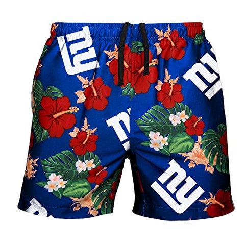 FOCO Mens Team Logo Floral Hawaiian Swimsuit Trunks, New York Giants, Team Color