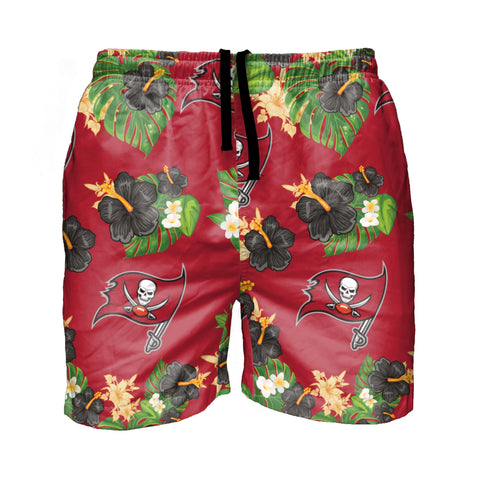 FOCO Mens Team Logo Floral Hawaiian Swimsuit Trunks, Tampa Bay Buccaneers, Team Color