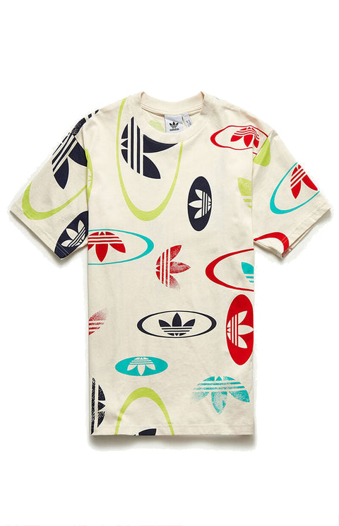 adidas Originals Mens All Over Print Logo T-Shirt, Wonder White/Multicolor