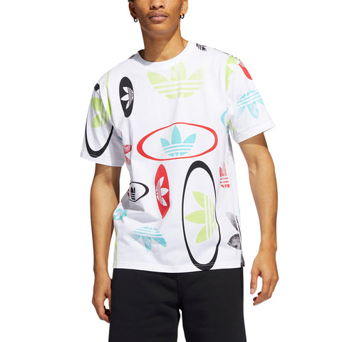 adidas Originals Mens All Over Print Logo T-Shirt, Wonder White/Multicolor