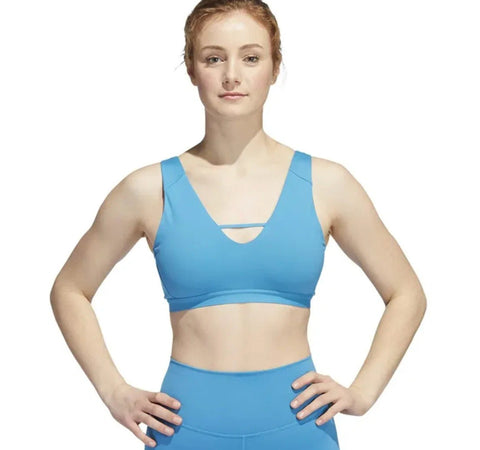 adidas Womens Yoga Luxe Studio Sports Bra - Light Support, Craft Blue, C Cup