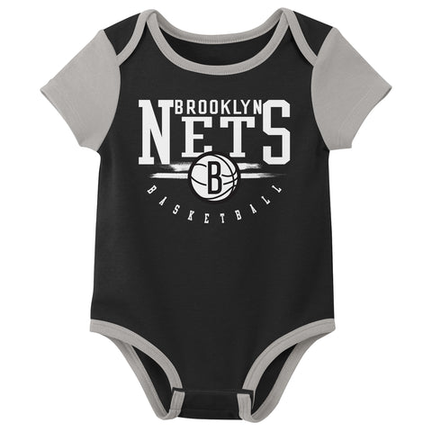Outerstuff NBA Newborn Baby and Infant Short Sleeve Bodysuit Variety 3-Pack - Brooklyn Nets