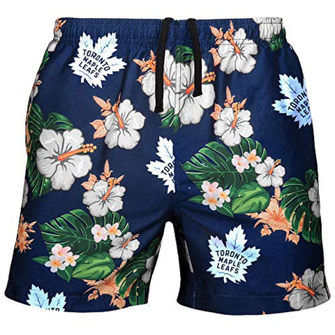 FOCO NHL Toronto Maple Leafs Men's Team Logo Floral Hawaiian Swim Suit Trunks, Team Color