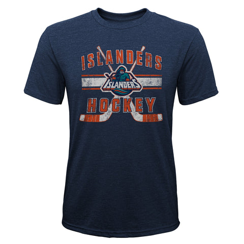 Outerstuff NHL New York Islanders Boys Youth Distressed Fisherman Super Stripe Logo T-Shirt
