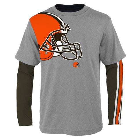 Outerstuff NFL Boys Youth 8-18 Squad 2 Piece Combo, Tee and Long Sleeve Shirt, Cleveland Browns