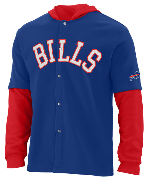 FOCO NFL Buffalo Bills SMU Long Sleeve Wordmark Button Up With Hood - Mens Team Color