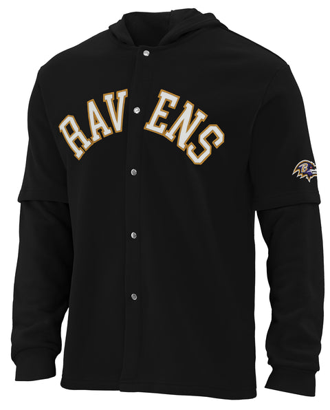 FOCO NFL Baltimore Ravens SMU Long Sleeve Wordmark Button Up With Hood - Mens Team Color