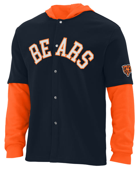 FOCO NFL Chicago Bears SMU Long Sleeve Wordmark Button Up With Hood - Mens Team Color