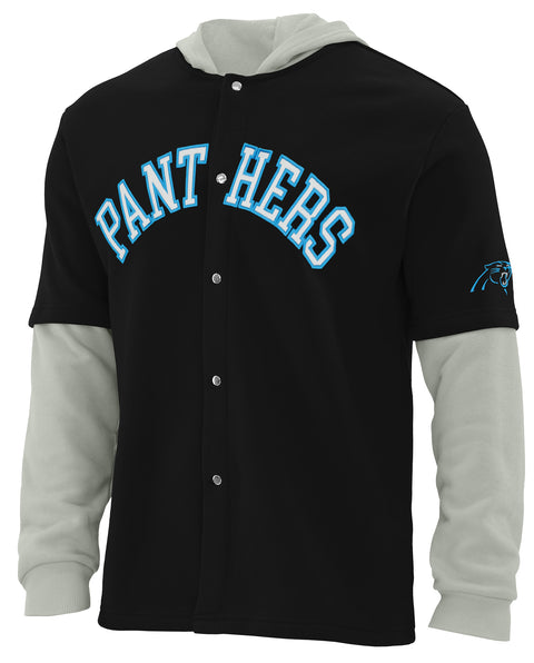 FOCO NFL Carolina Panthers SMU Long Sleeve Wordmark Button Up With Hood - Mens Team Color