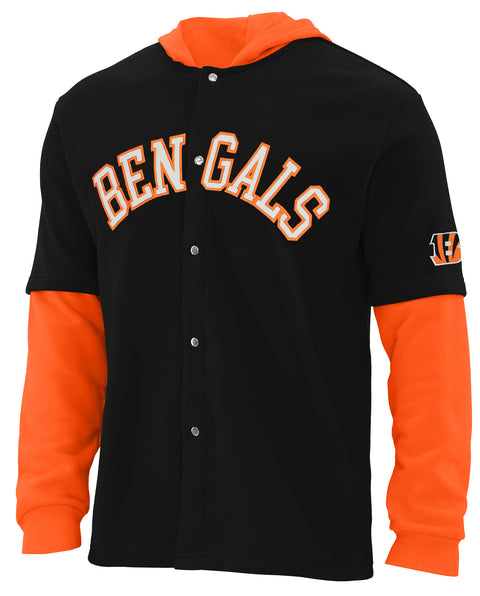 FOCO NFL Cincinnati Bengals SMU Long Sleeve Wordmark Button Up With Hood - Mens Team Color